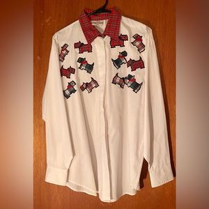 Denim Republic Vintage Ladies Button Down Shirt plaid Scottie Dogs. Sz Large